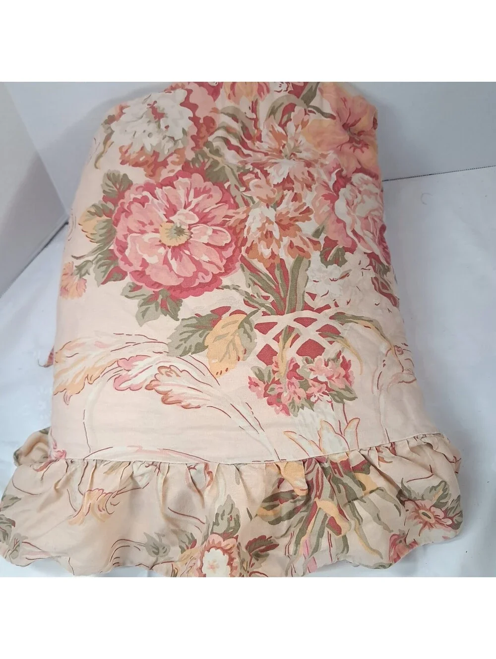 Ralph Lauren Home Guinevere Full Flat Sheet Ruffled Floral French Country Tan